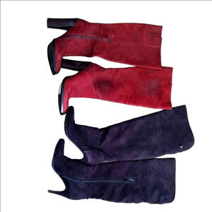 Women's Red and Black Suede Boots Size - 8 & Half - Both Pair